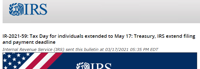 IRS Filing Deadline – May 17